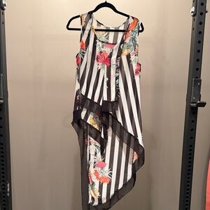 Bauer Black and White Striped Floral Top